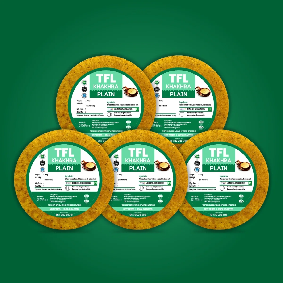 Plain Khakhra Pack of 5 (200gm x 5)